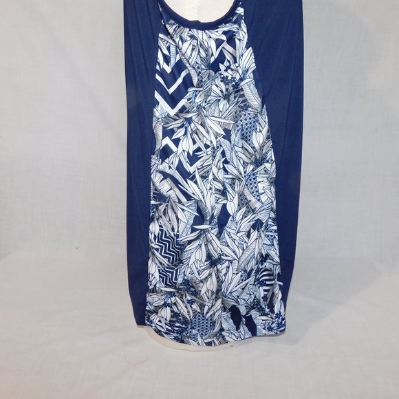 Coral Bay Womens L Navy Blue White Floral Detail Sleeveless Golf Polo Shirt - Picture 8 of 12